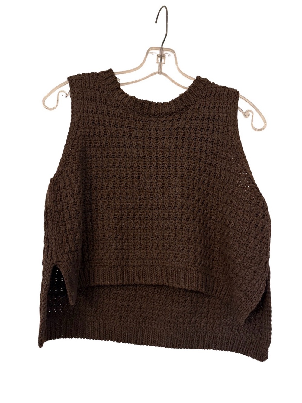 Textured Sleeveless Knit Top - Brown